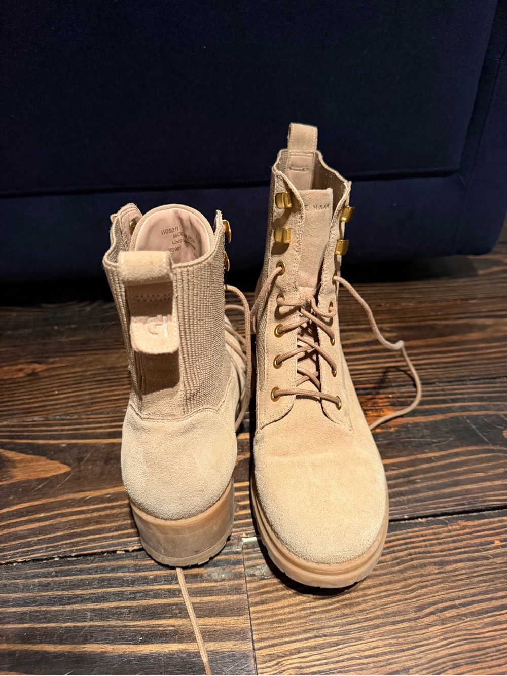 Cole Haan Beige Suede Lace-Up Ankle Boots